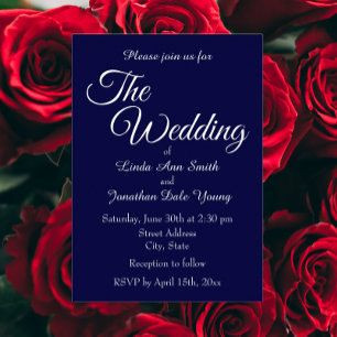 Navy Blue Monotone Simple Style Wedding Foil Invitation