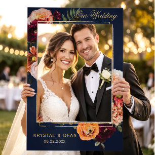 Navy Blue Moody Burgundy Orange Floral Wedding Selfie Frame