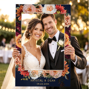 Navy Blue Moody Burgundy Orange Floral Wedding Selfie Frame