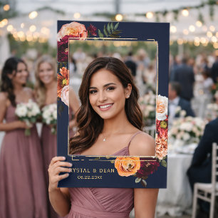 Navy Blue Moody Burgundy Orange Floral Wedding Selfie Frame