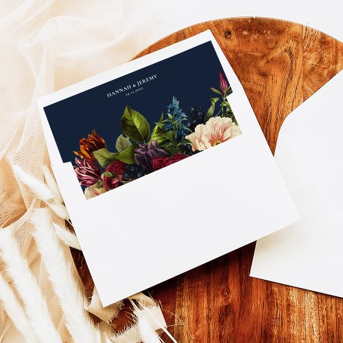 Navy Blue Moody Burgundy Winter Floral Wedding  Envelope Liner