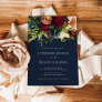 Navy Blue Moody Floral Burgundy Wedding  Invitation