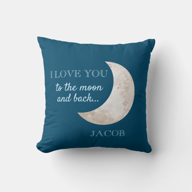 Navy Blue Moon Love You to the Moon Throw Pillow (Front)
