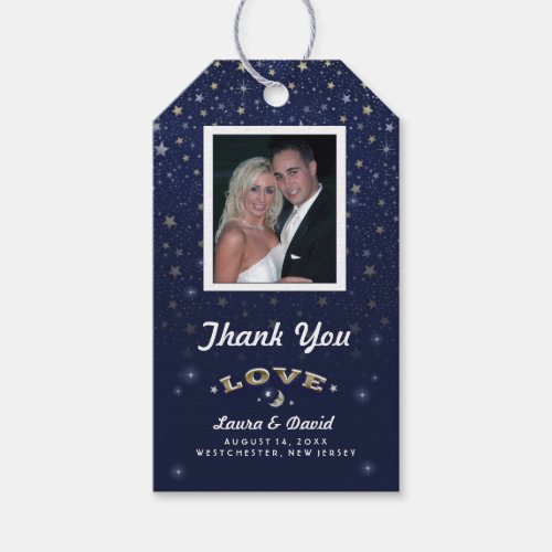Navy Blue Moon  Stars LOVE Wedding Custom Photo Gift Tags