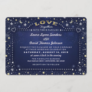 Navy Blue Moon Stars Together with Families Invite