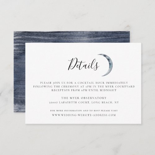 Navy Blue Moon Wedding Details Card