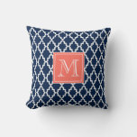 Navy Blue Moroccan Coral Monogram Throw Pillow at Zazzle