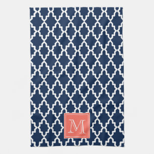 Navy Blue Moroccan Coral Monogram Towel