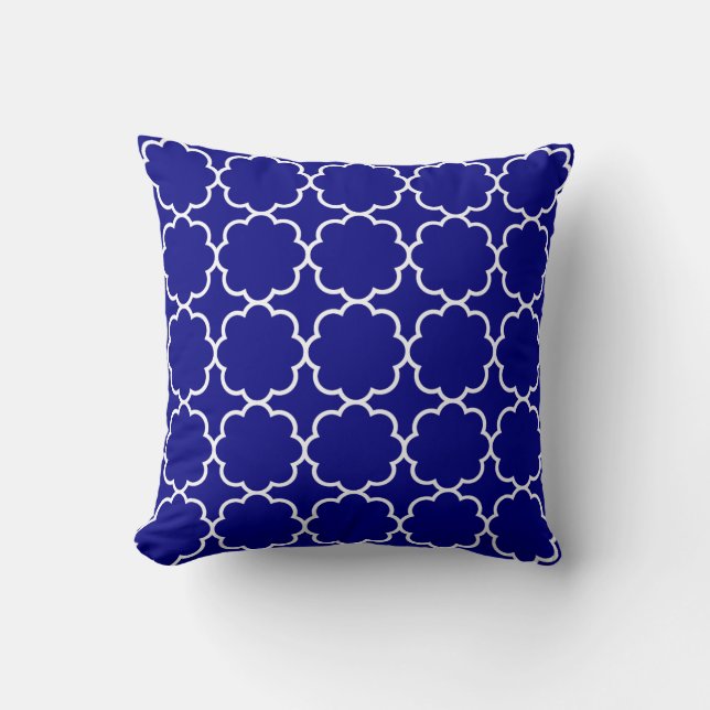 Navy Blue Moroccan Pattern Tile Throw Pillow (Front)