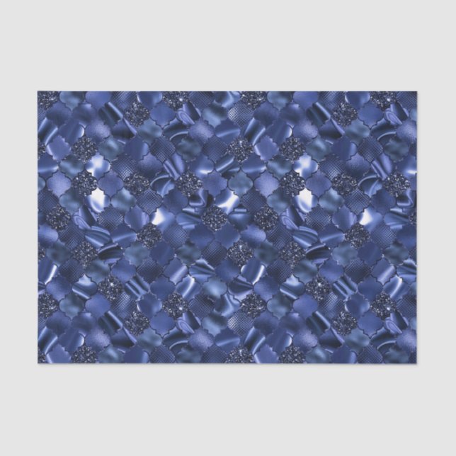 Navy Blue Moroccan Quatrefoil Pattern Tissue Paper (Front)