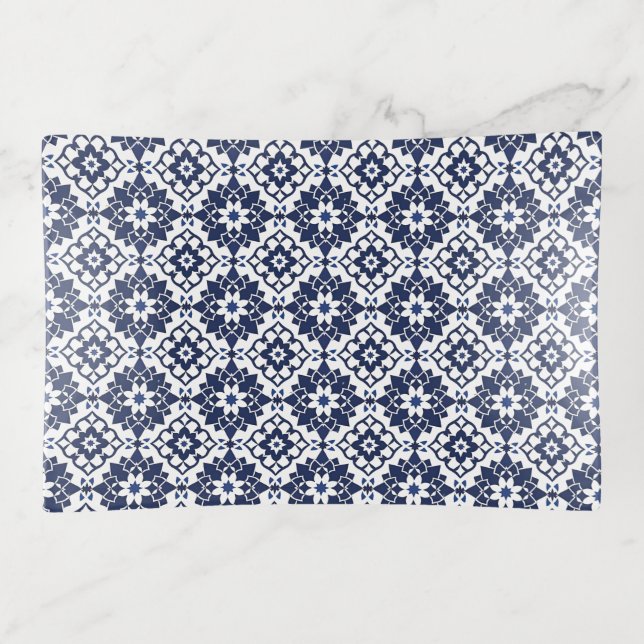 Navy Blue Moroccan Tile Trinket Tray (Front)