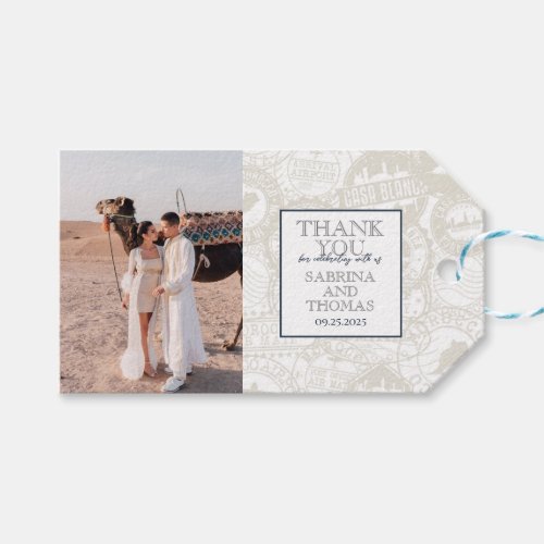 Navy Blue Morocco Wedding Photo Gift Tags