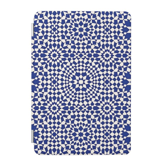 Navy Blue Mosaic Geometric Pattern iPad Mini Cover (Front)