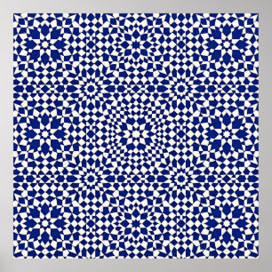 Navy Blue Mosaic Geometric Pattern Poster