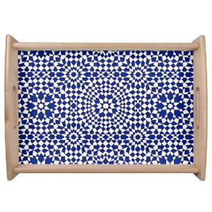 Navy Blue Mosaic Geometric Pattern Serving Tray