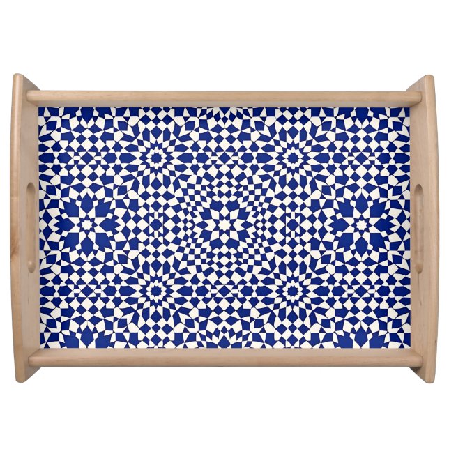 Navy Blue Mosaic Geometric Pattern Serving Tray (Front)