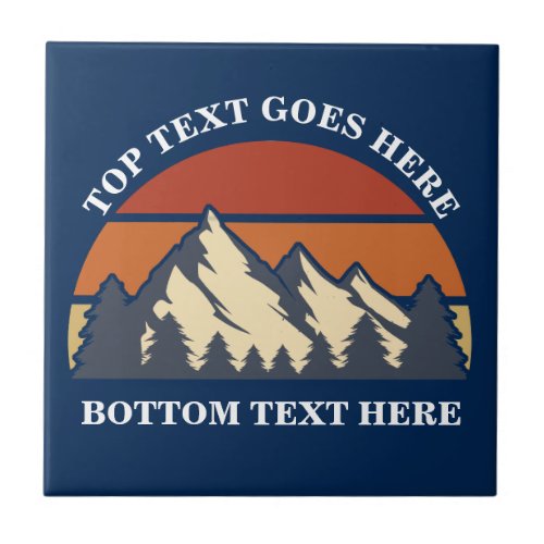 Navy Blue Mountain Sunset Log Cabin Custom Ceramic Tile