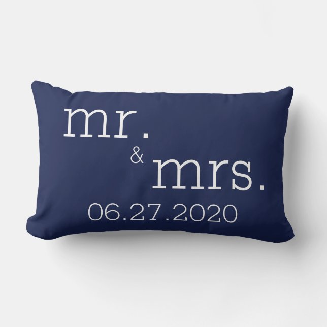 Navy Blue Mr. and Mrs. Modern Wedding Pillows (Front)