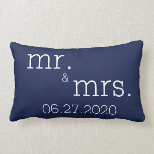 Navy Blue Mr. and Mrs. Modern Wedding Pillows