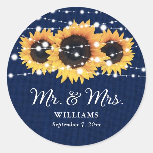 Navy Blue Mr and Mrs Sunflower Wedding Stickers