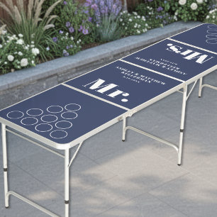 Navy Blue Mr And Mrs Wedding Beer Pong Table