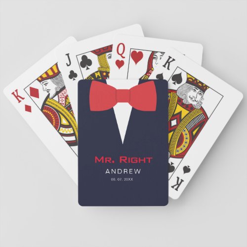 Navy Blue Mr Right funny groom  Poker Cards