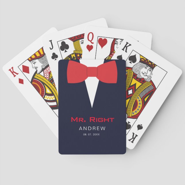 Navy Blue Mr Right funny groom  Poker Cards (Back)