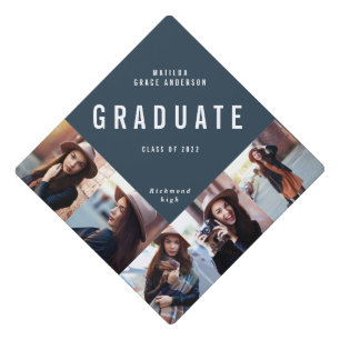 Navy blue multi photo modern contemporary graduation cap topper