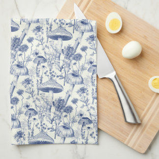 Navy Blue Mushroom Toile De Jouy Kitchen Towel