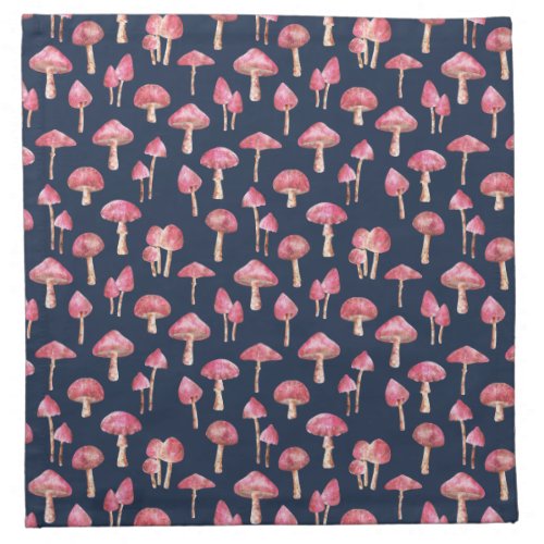 Navy Blue Mushroom Watercolor Pattern Cloth Napkin