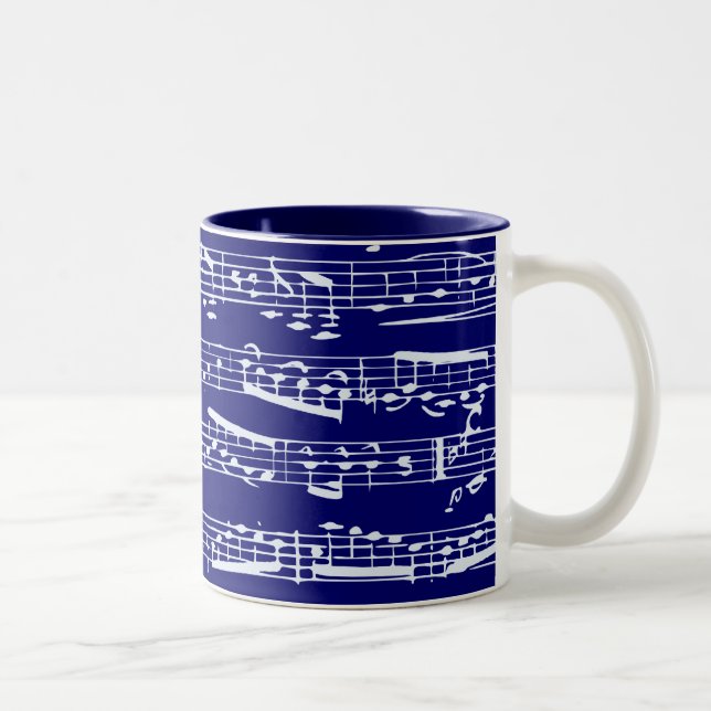 Navy blue music notes Two-Tone coffee mug (Right)
