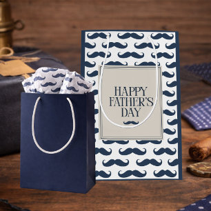 Navy Blue Mustache Pattern Happy Father's Day Medium Gift Bag