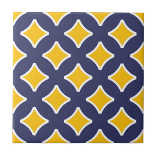 Navy blue, mustard yellow, white, modern ceramic tile