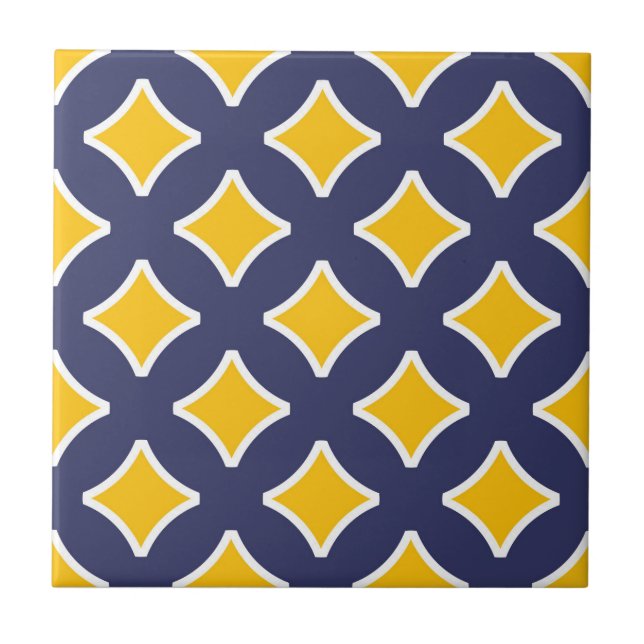 Navy blue, mustard yellow, white, modern ceramic tile (Front)