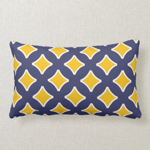 Navy blue, mustard yellow, white, modern lumbar pillow