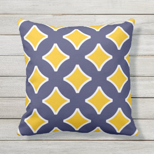Navy blue, mustard yellow, white, modern outdoor pillow