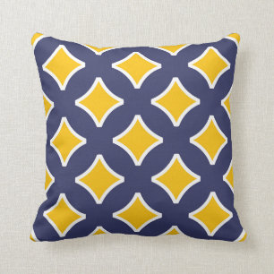 Navy blue, mustard yellow, white, modern throw pillow