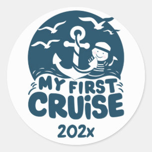 Navy Blue My First Cruise Custom Classic Round Sticker