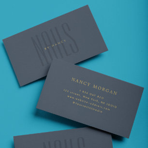 Navy Blue Nails Typography Minimalist Nail Tech  Business Card
