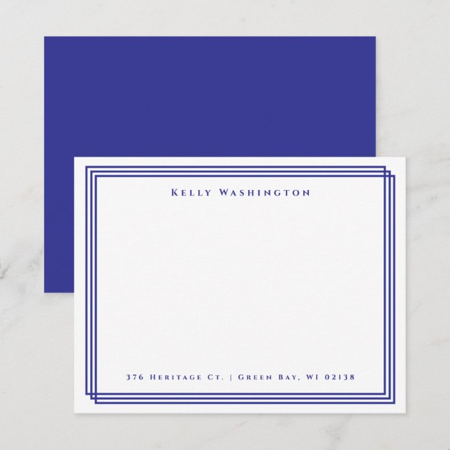 Navy Blue Name Address Professional  Note Card (Front/Back)
