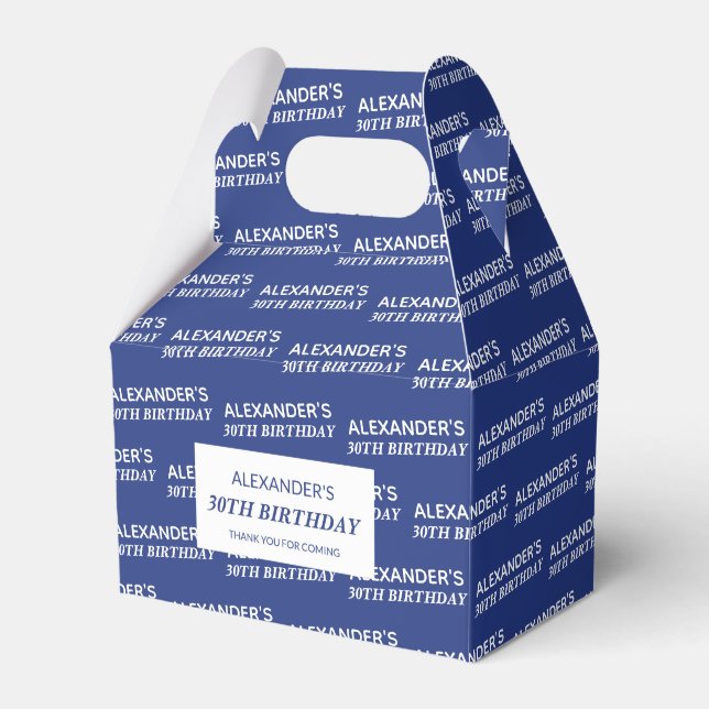 Navy Blue Name & Age Birthday Favor Boxes (Front Side)