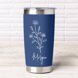 Navy Blue Name Floral Bachelorette Bridal Insulated Tumbler