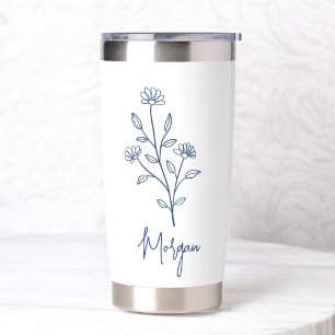 Navy Blue Name Floral Bachelorette Bridal  Insulated Tumbler