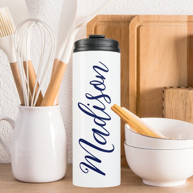 Navy Blue Name Handwritten Script Custom Thermal Tumbler (Creator Uploaded)