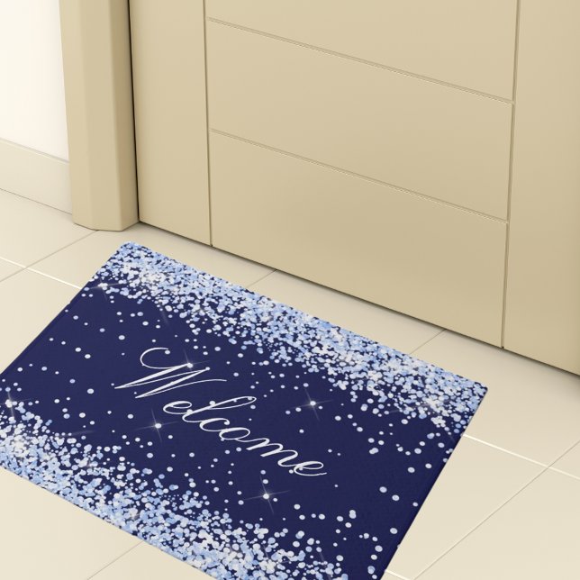 Navy blue name monogram elegant doormat (Creator Uploaded)