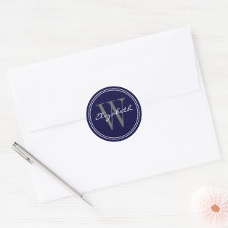 Navy Blue Name Monogram Envelope Seals