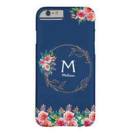 Navy Blue Name Monogram Floral Barely There iPhone 6 Case