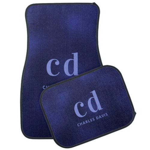 Navy blue name monogram initials car floor mat