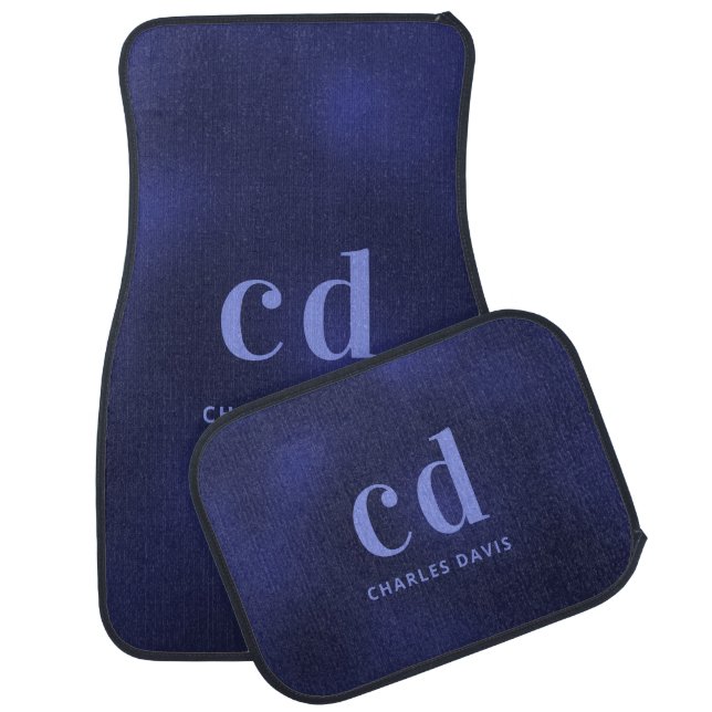 Navy blue name monogram initials car floor mat (Set)