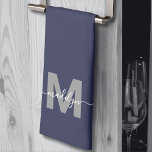 Navy Blue Name Monogram Kitchen Towel<br><div class="desc">Personalized Custom Create Your Own Navy White Initial Name Monogram Kitchen Towel. Add a touch of elegance to your kitchen with this stylish monogrammed towel. Designed for a tri-fold style, it features a bold gray initial and a flowing white script name, all set against a navy blue background for a...</div>